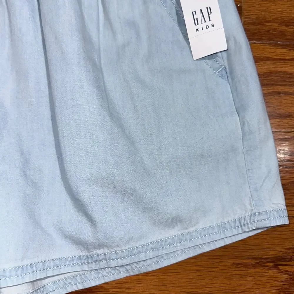 NWT Gap Kids Girls Chambray Light Blue Cotton Pull On Easy Shorts Size XXL 14/16